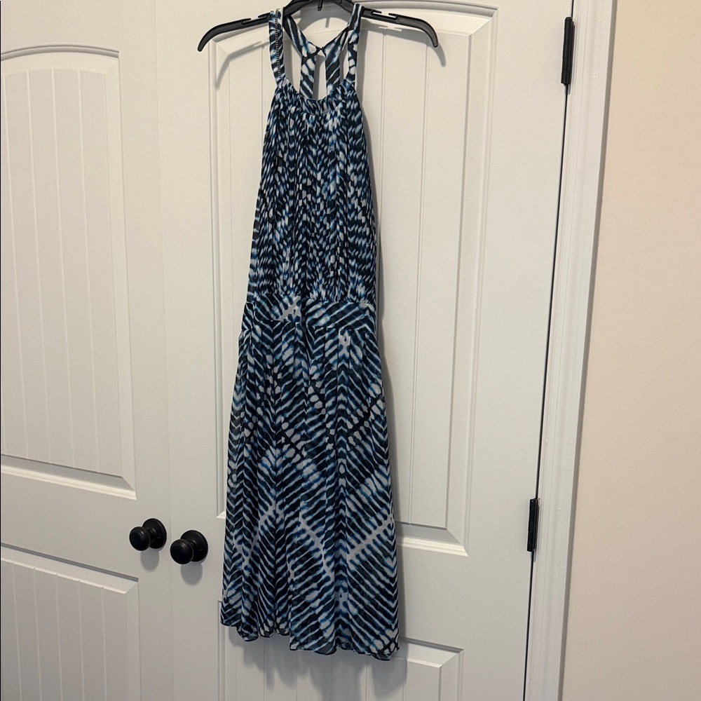 Calvin Klein Black and Blue Patterned Midi Dress